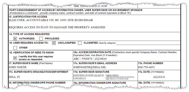DD Form 2875 - Supervisor DD Form 2875 Supervisor Section Filled Out