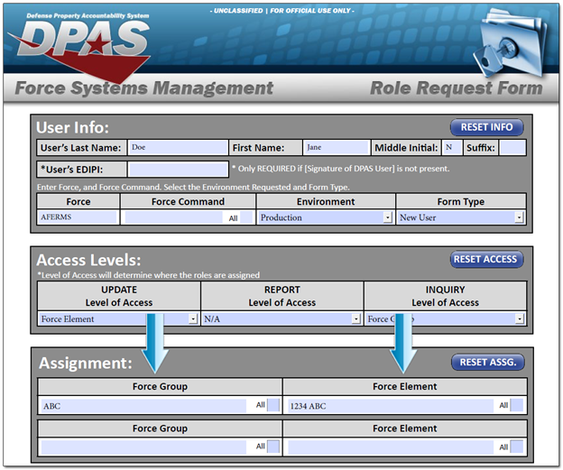 DPAS Roles Request Form - Assignment Section Three - Sample of FSM Roles Request Form