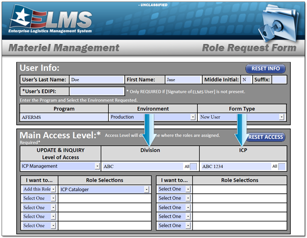 ELMS Roles Request Form - Assignment Section Three - Sample of MM Roles Request Form