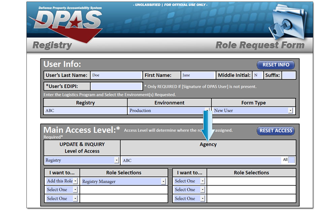 DPAS Roles Request Form - Assignment Section Three - Sample of Registry Roles Request Form