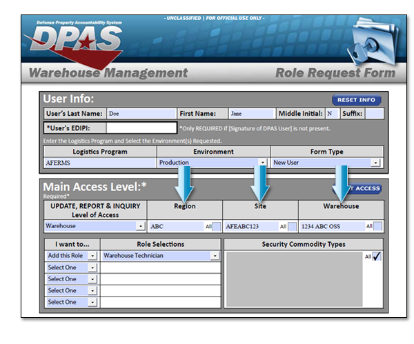 DPAS Roles Request Form - Assignment Section Three Sample of WM Roles Request Form